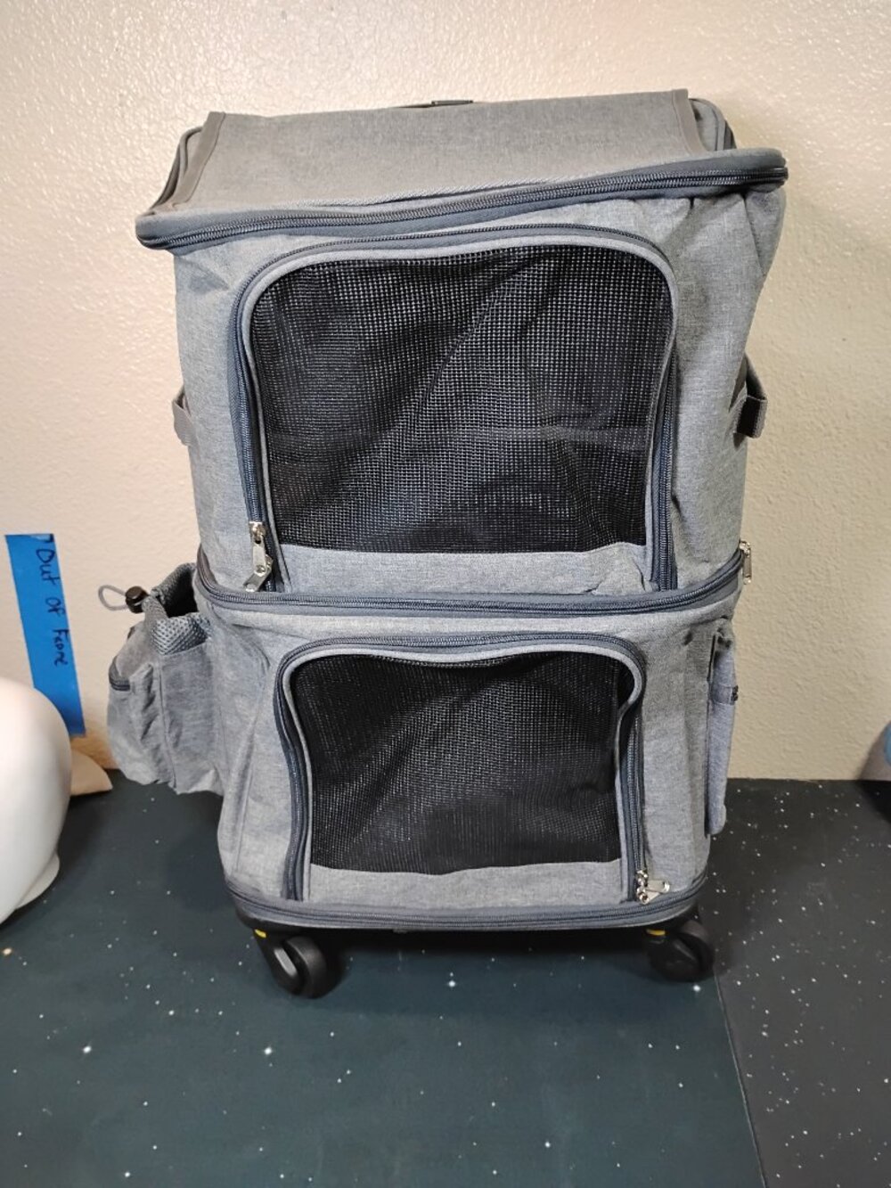 Double Compartment Pet Carrier Backpack with Wheels Grey Cat Dog Travel Bag